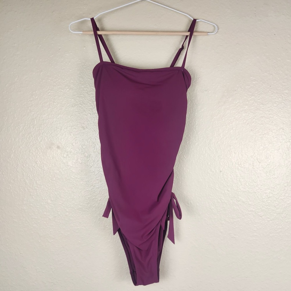 Athleta Ruched Side Tie One Piece Swimsuit Plum Purple Small adjustable straps